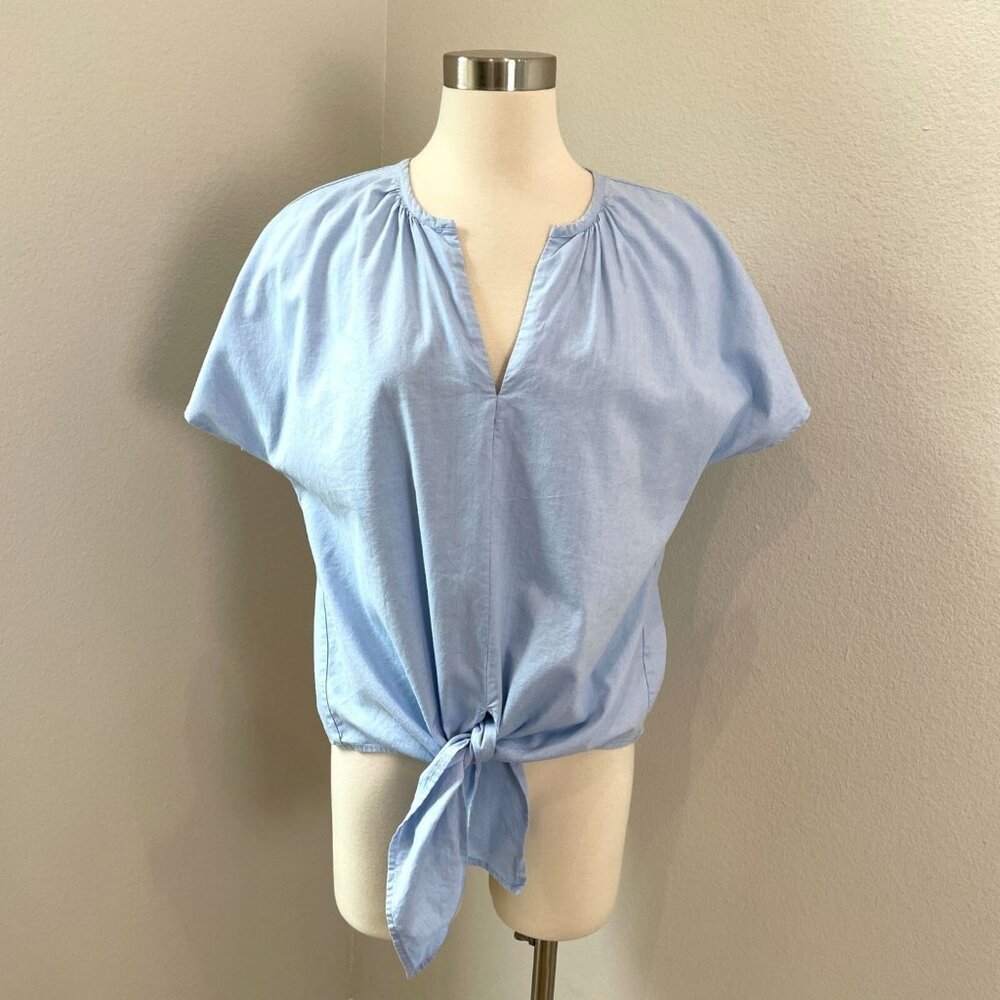J crew Womens‎ Small Light Blue Short Sleeve Button Back Top Tie Front Shirt